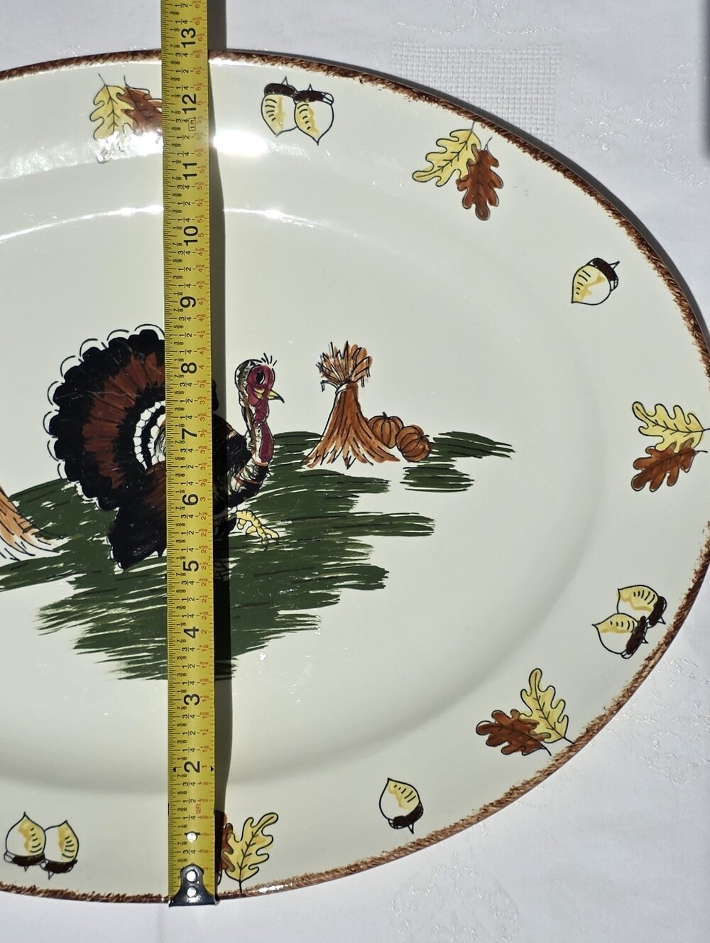Vintage Blue Ridge Turkey with Acorns 17” Hand Painted Platter - Picture 5 of 6